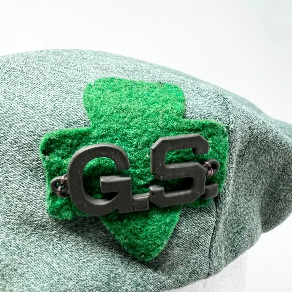 Girl Scouts Vintage Green Beret Hat  Size Medium Trefoil Logo GS Monogram